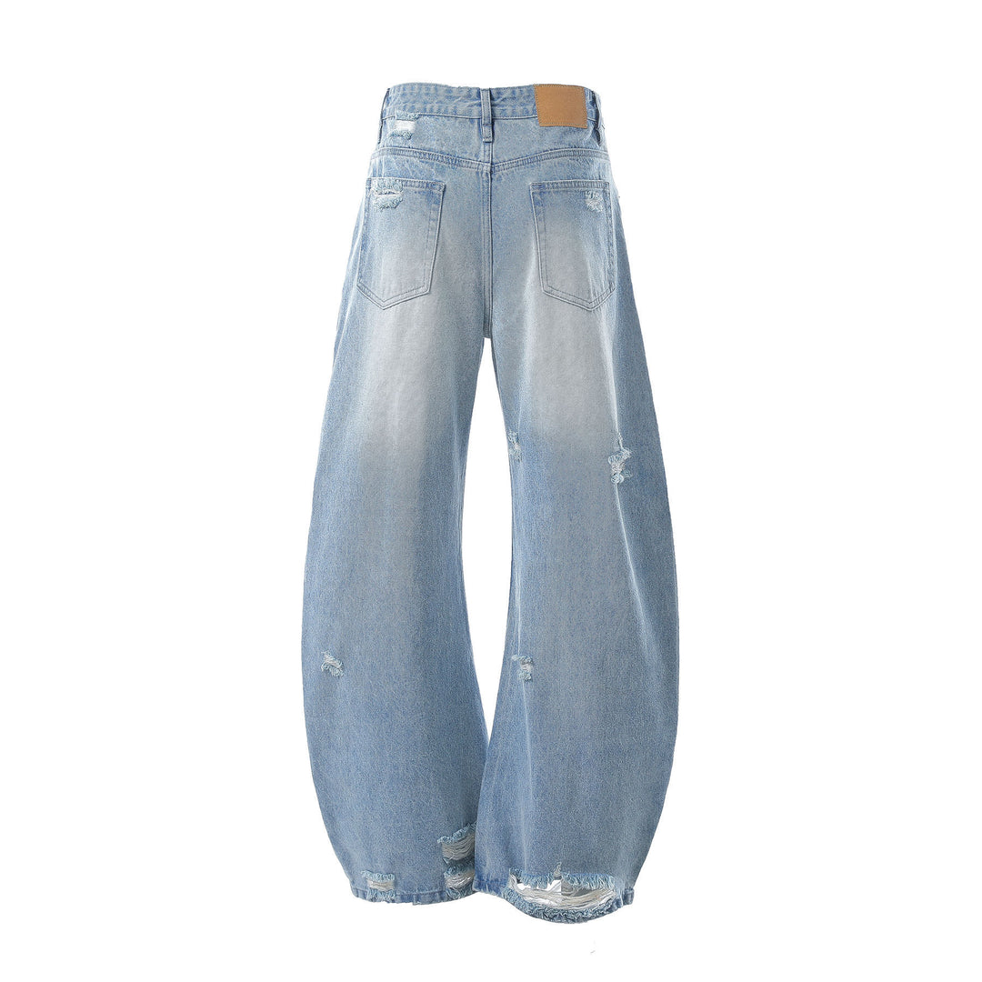 Washed Blue Premium Distressed Design Loose Tapered Jeans for Men