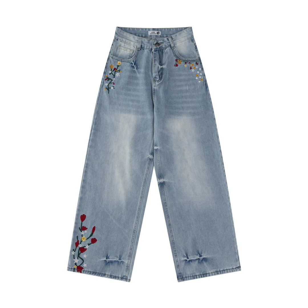 Vintage floral wrap embroidered premium jeans