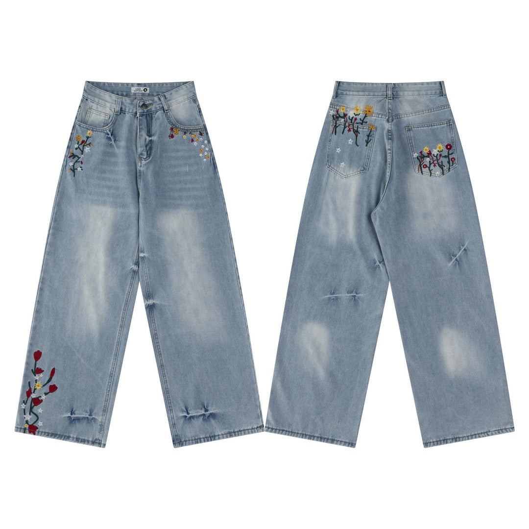 Vintage floral wrap embroidered premium jeans