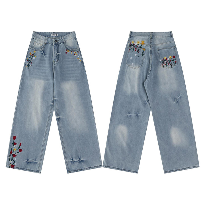 Vintage floral wrap embroidered premium jeans