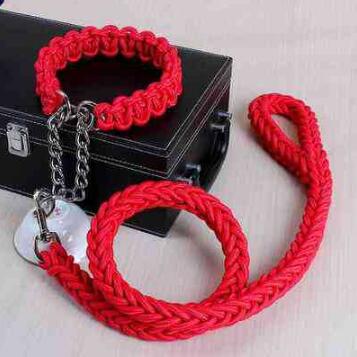Double Strand Rope Large Dog Leashes Metal P Chain Buckle Contrast  Colorful Pet Traction Rope Collar Set Firm 1.2m Length