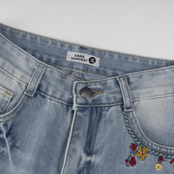 Vintage floral wrap embroidered premium jeans