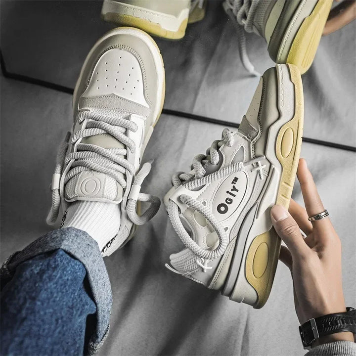 Skateboard Sneakers for Men Design Thick Lace Up Korean Version Platform Men Shoes Vulcanized Shoes Comfort Men&