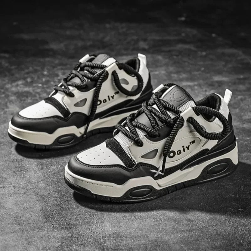 Skateboard Sneakers for Men Design Thick Lace Up Korean Version Platform Men Shoes Vulcanized Shoes Comfort Men&