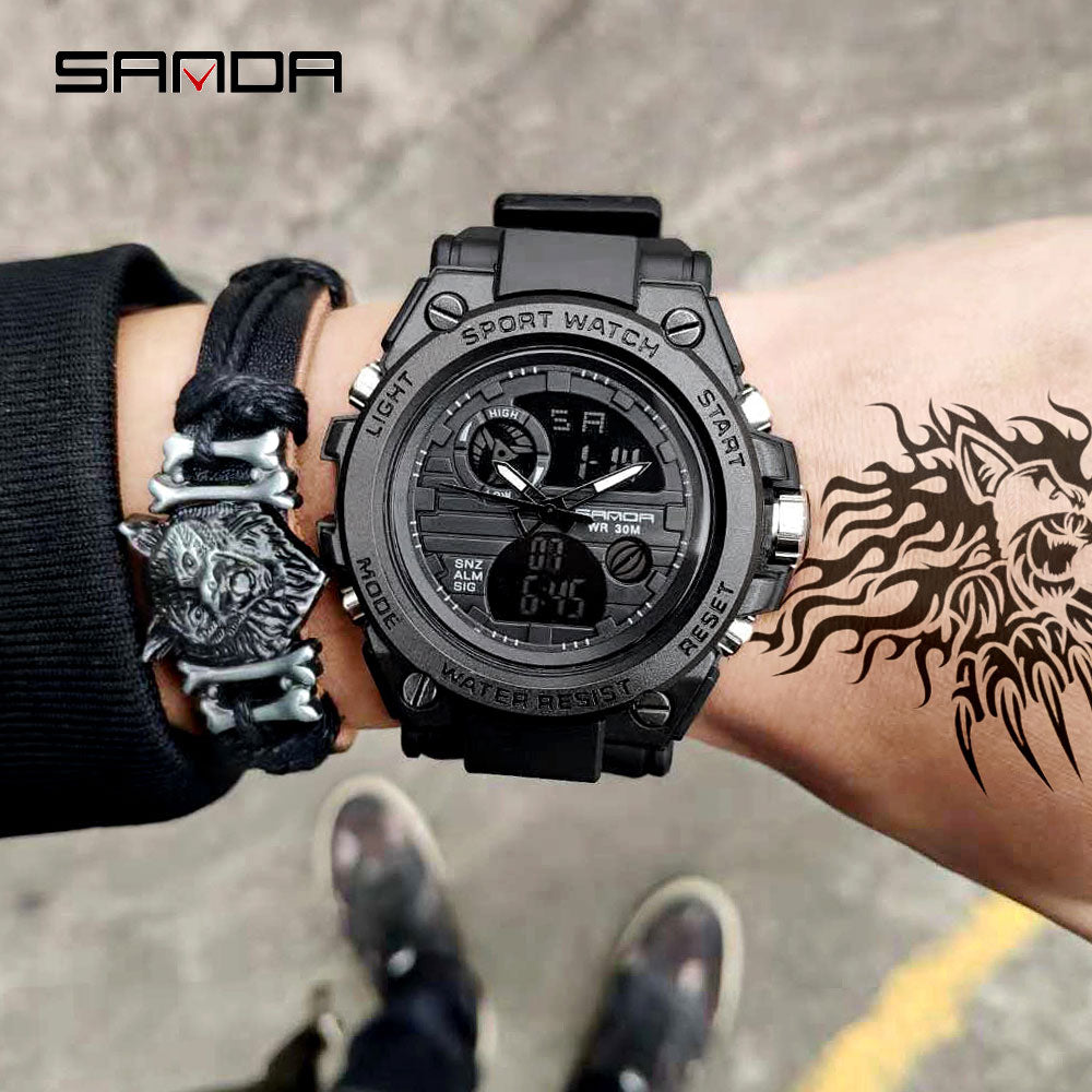 SANDA 739 Brand Wrist Watch Men Watches Military Army Sport Style Wristwatch Dual Display Male Watch For Men Clock Waterproof Hours