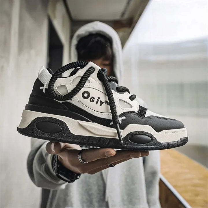 Skateboard Sneakers for Men Design Thick Lace Up Korean Version Platform Men Shoes Vulcanized Shoes Comfort Men&