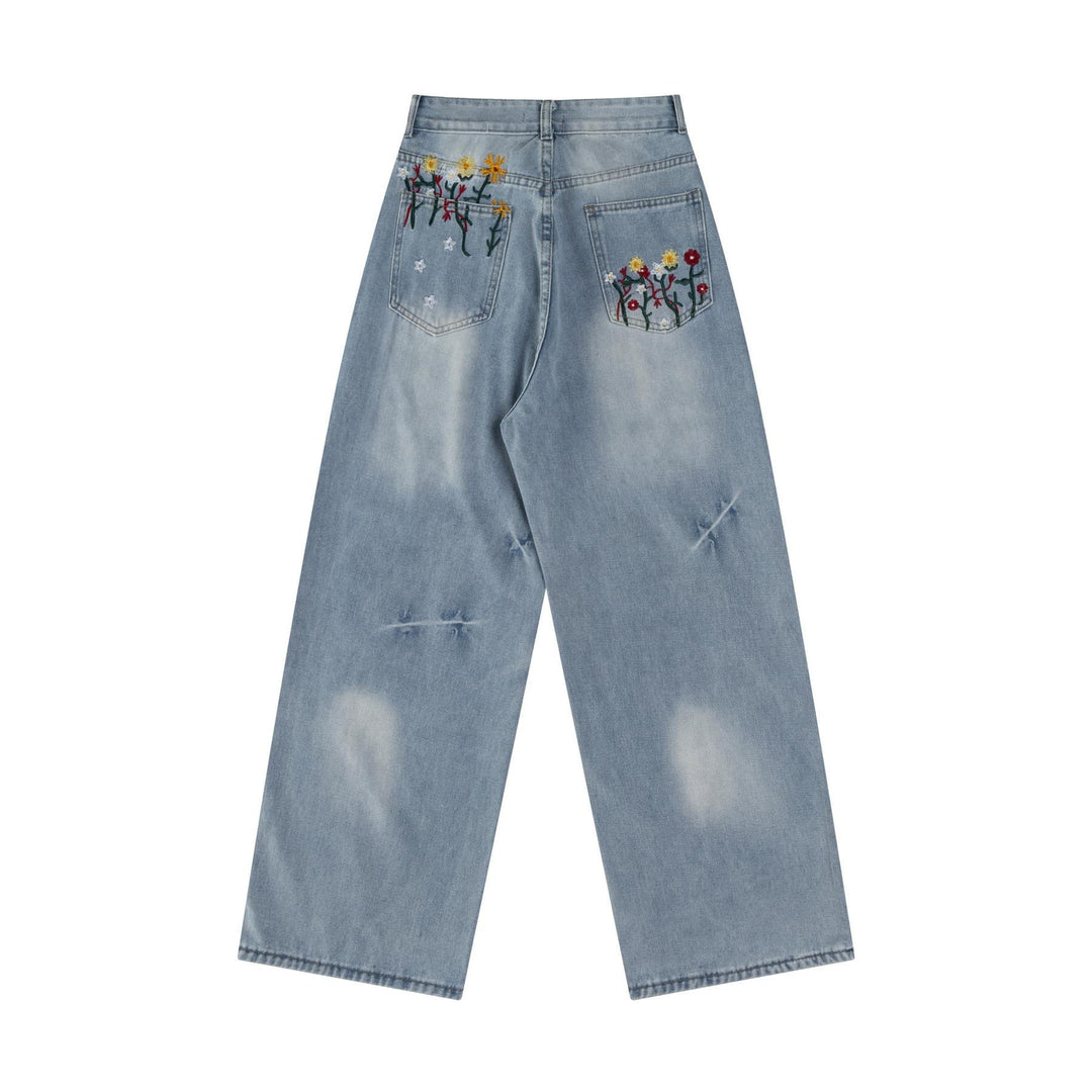 Vintage floral wrap embroidered premium jeans