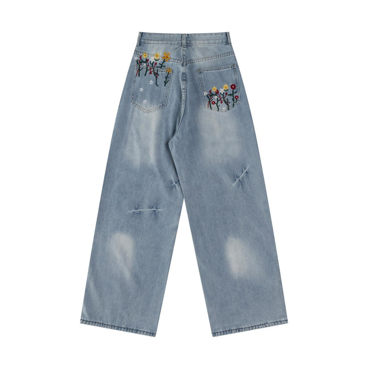 Vintage floral wrap embroidered premium jeans