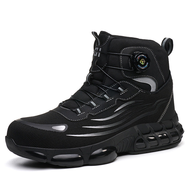 Safety Work Shoes for Men Summer Mesh Breathable Anti-Slip Rotating Buckle No-Tie Labor Protection Shoe