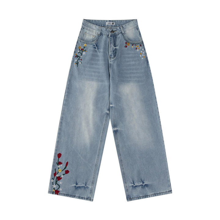 Vintage floral wrap embroidered premium jeans