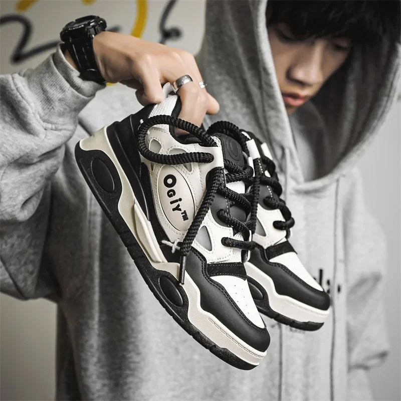 Skateboard Sneakers for Men Design Thick Lace Up Korean Version Platform Men Shoes Vulcanized Shoes Comfort Men&