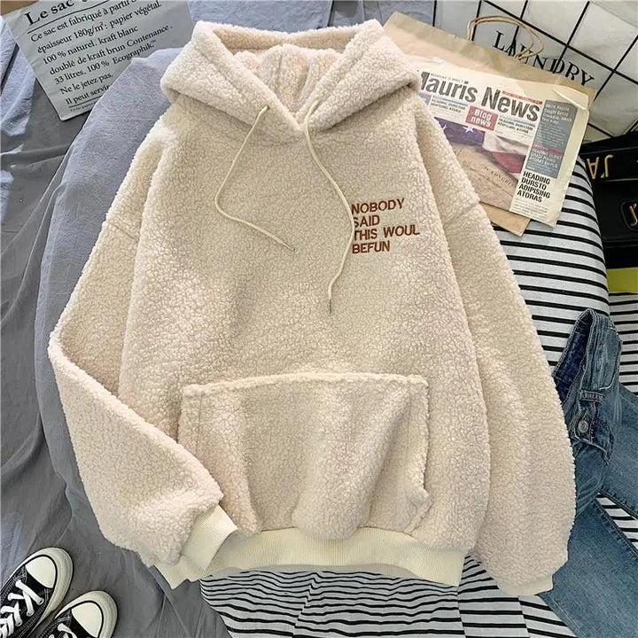 Loose Pocket Hoodies Womens Fleece Flannel Pullover Female Sweatshirt